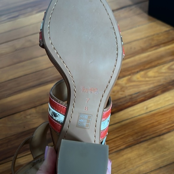 Coach Princenton Snakeskin Saddle Brown and Carmine Red Strappy Heeled Sandals 7 - Picture 9 of 14